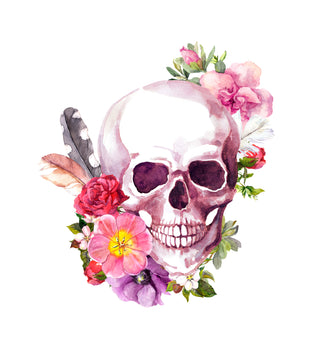 Skull With flowers And Feathers UV DTF Decal